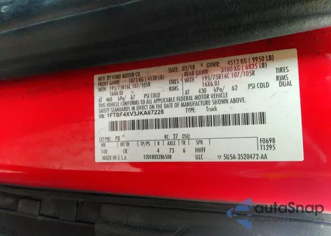 2018 Ford Transit-350 из США, поврежденный, VIN 1FTBF4XV3JKA67228